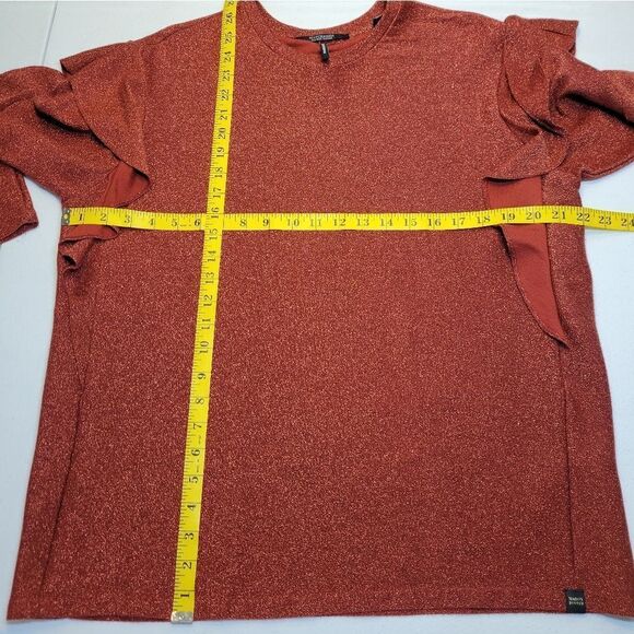 Scotch & Soda Rent Red Lurex Ruffle Top Long Sleeves Women's Size Large - Picture 11 of 12